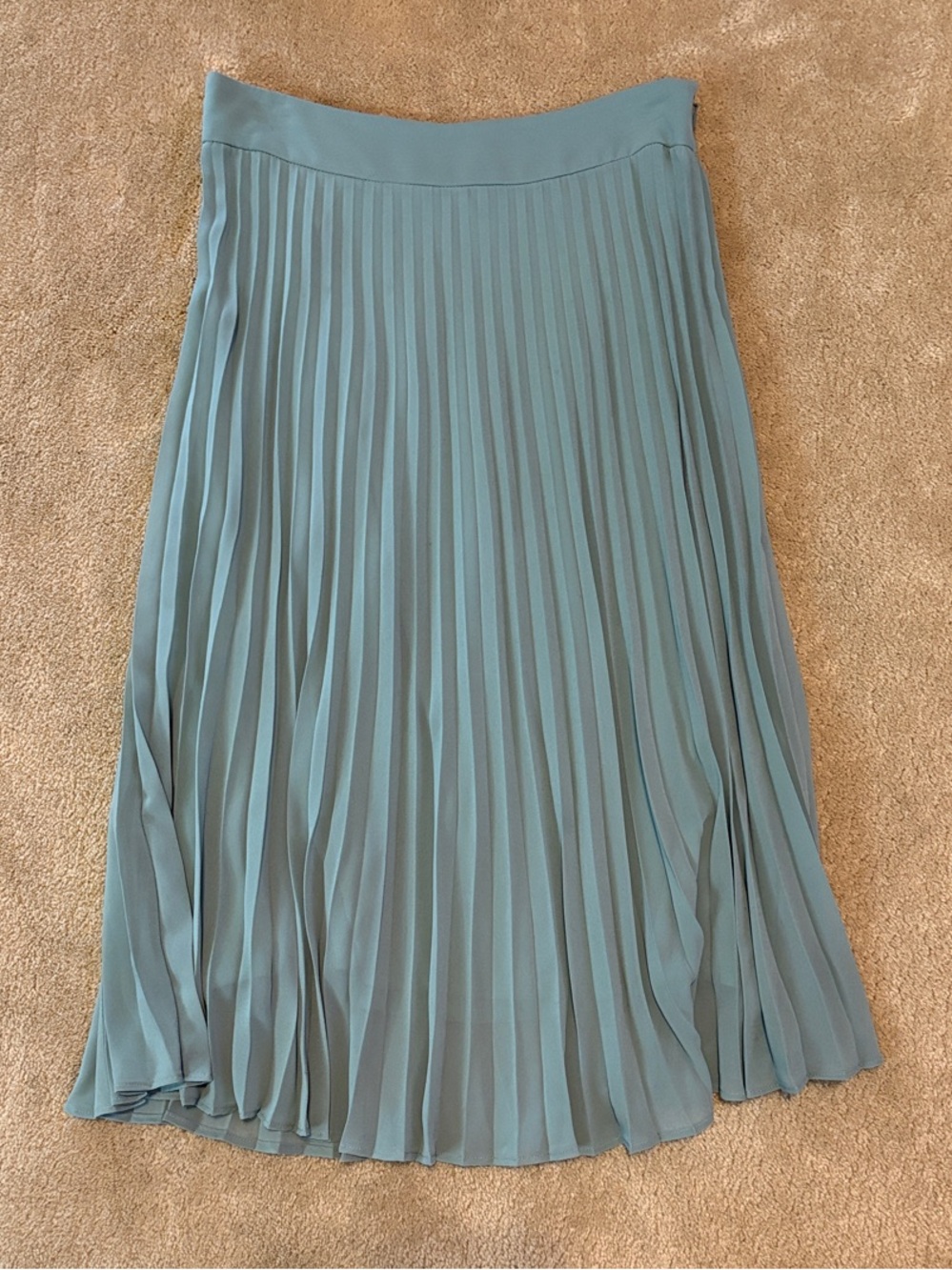 Vintage Paris Sezane Pleated Lined Midi Skirt in Soft Teal Blue